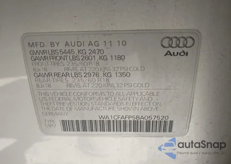 2011 Audi Q5 2.0T Premium из США, поврежденный, VIN WA1CFAFP5BA057520